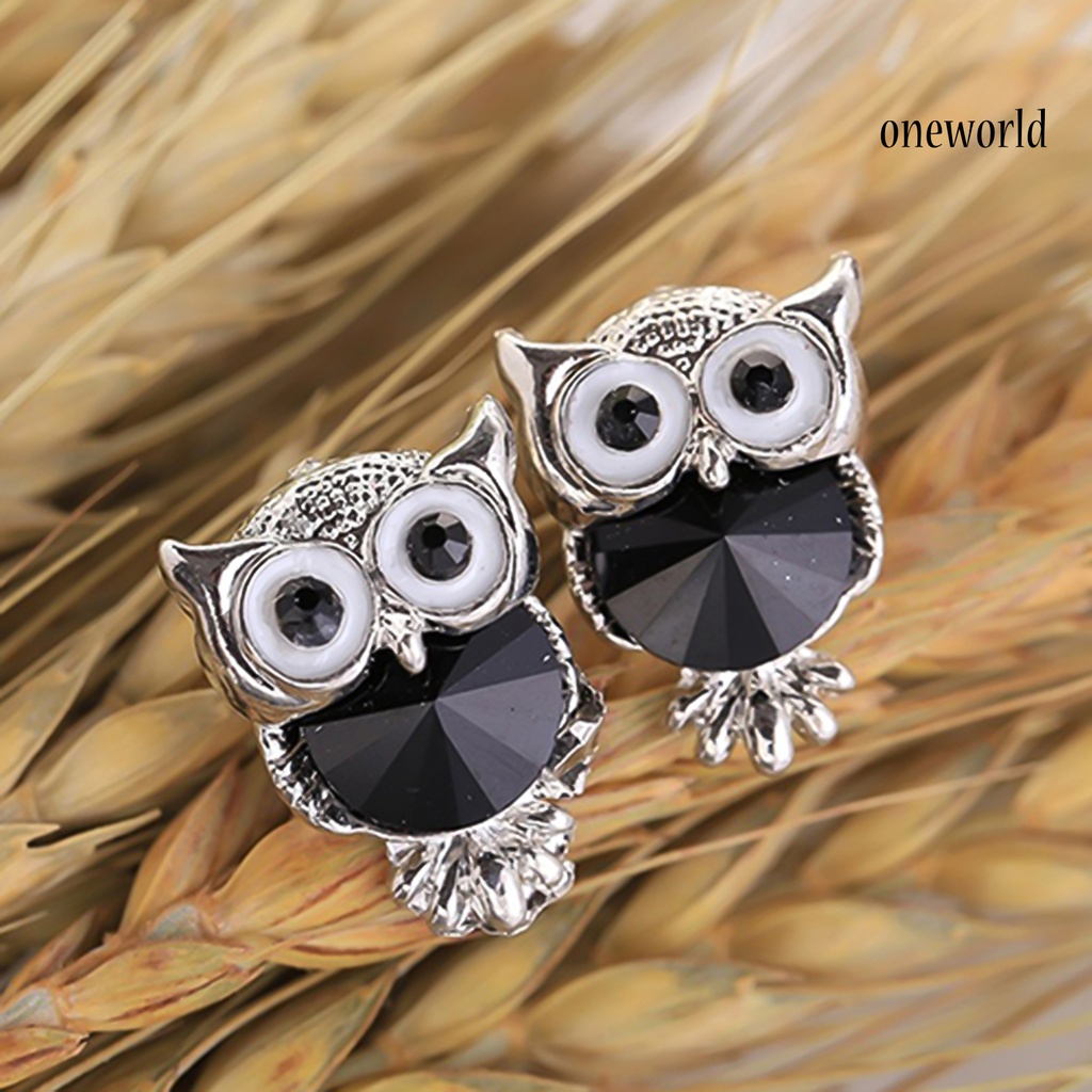 OW@ Ear Studs Owl Shaped Rhinestone Inlaid Alloy Stud Earrings Charm Fashion Jewelry for Party