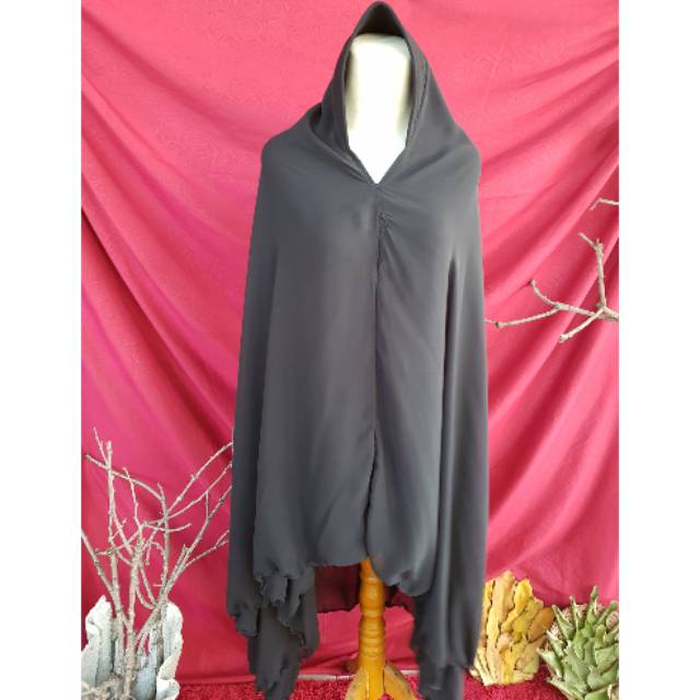 Gratis Ongkir Bisa COD Khimar Hijab Jilbab Bergo Jumbo Hitam Pet Ped Antem Ceruty 2 Layer Preloved