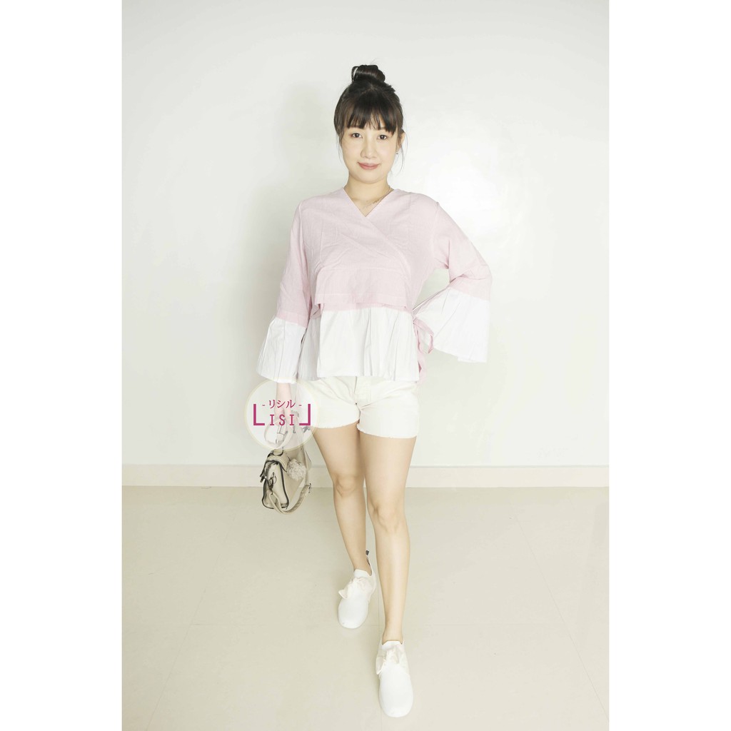 Baju Wanita ATASAN Kimono Garis Salur Pink BLOUSE Babydoll Katun