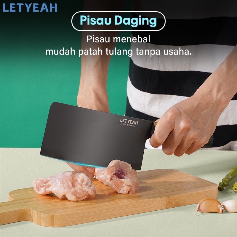 Letyeah Pisau dapur set stainless /kitchen knife set 5 pcs/pisau set/gunting dan pengasah dapur