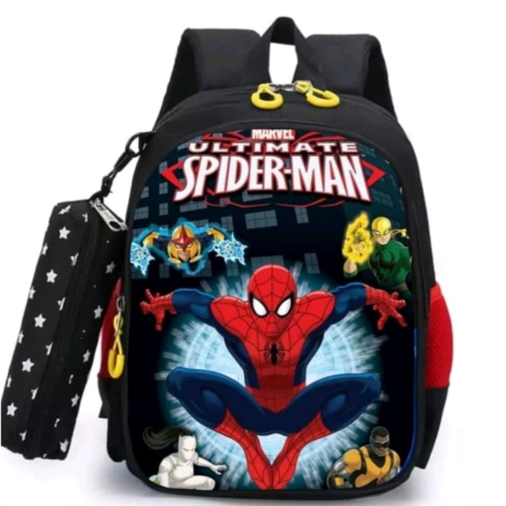 tas sekolah anak tk dan SD - tas ransel anak cowok - tas karakter anak spiderman - tas anak laki BONUS JAM LED dan TOPI