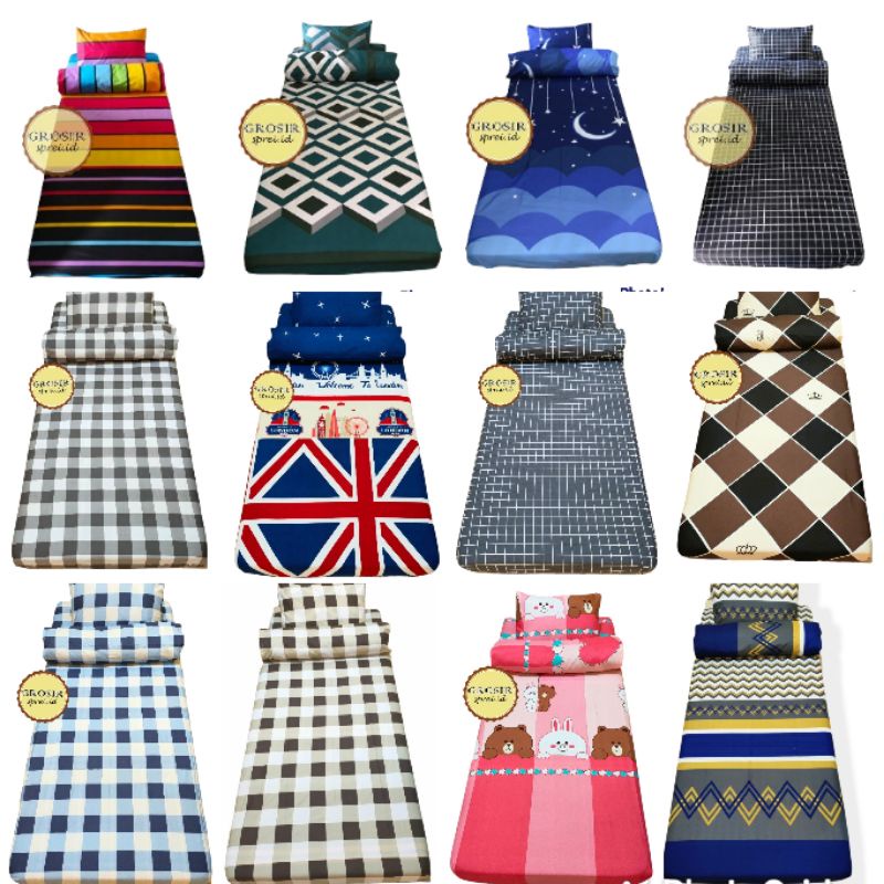Sprei single no 4 90x200x15 bantal 1 guling 1 sudut karet