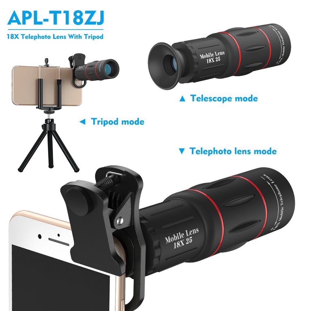 Apexel lensa Teleskop Monokuler Optik zoom 18X HD Dengan Klip Untuk iPhone