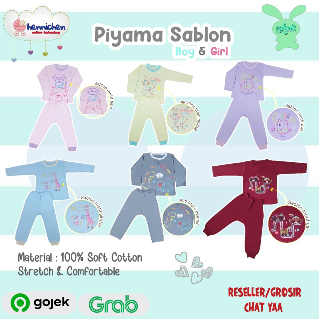 Aruchi Setelan sablon Panjang - Aruchi piyama bayi/Aruchi baby/Piyama bayi/Piyama anak