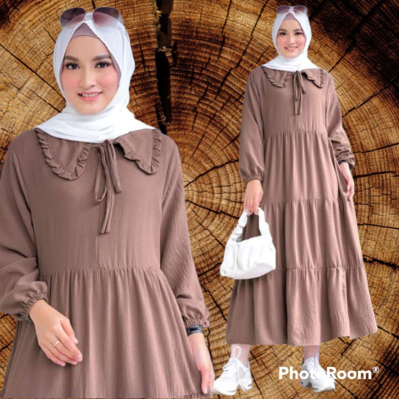 MIDI DRESS  Baju wanita terbaru bahan Cringcle Air flow all size