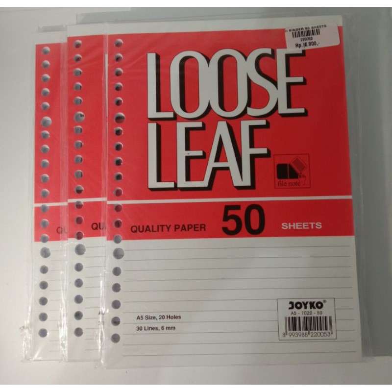 

Loose leaf A5 joyko 50 lembar