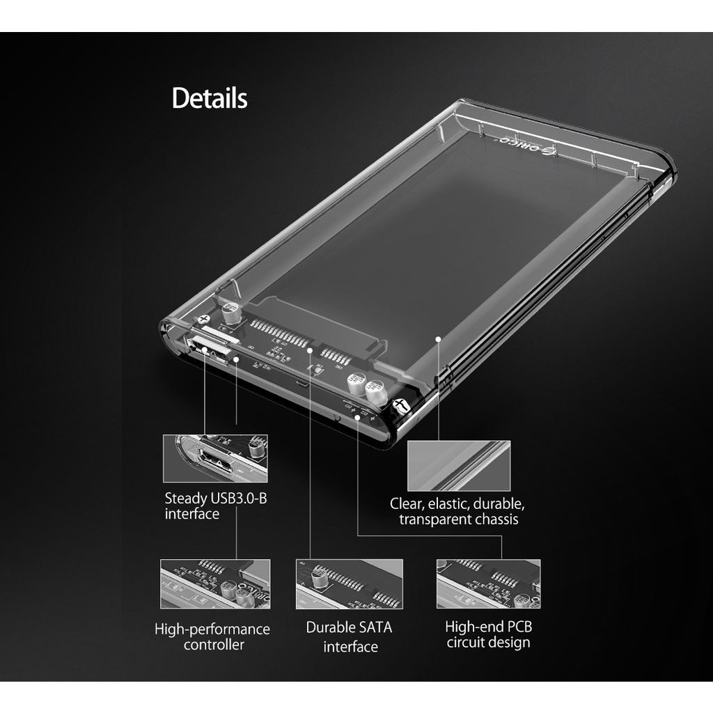 ORICO 2139U3 Enclosure Transparent USB 3.0 2.5 inch SATA HDD SSD 2139