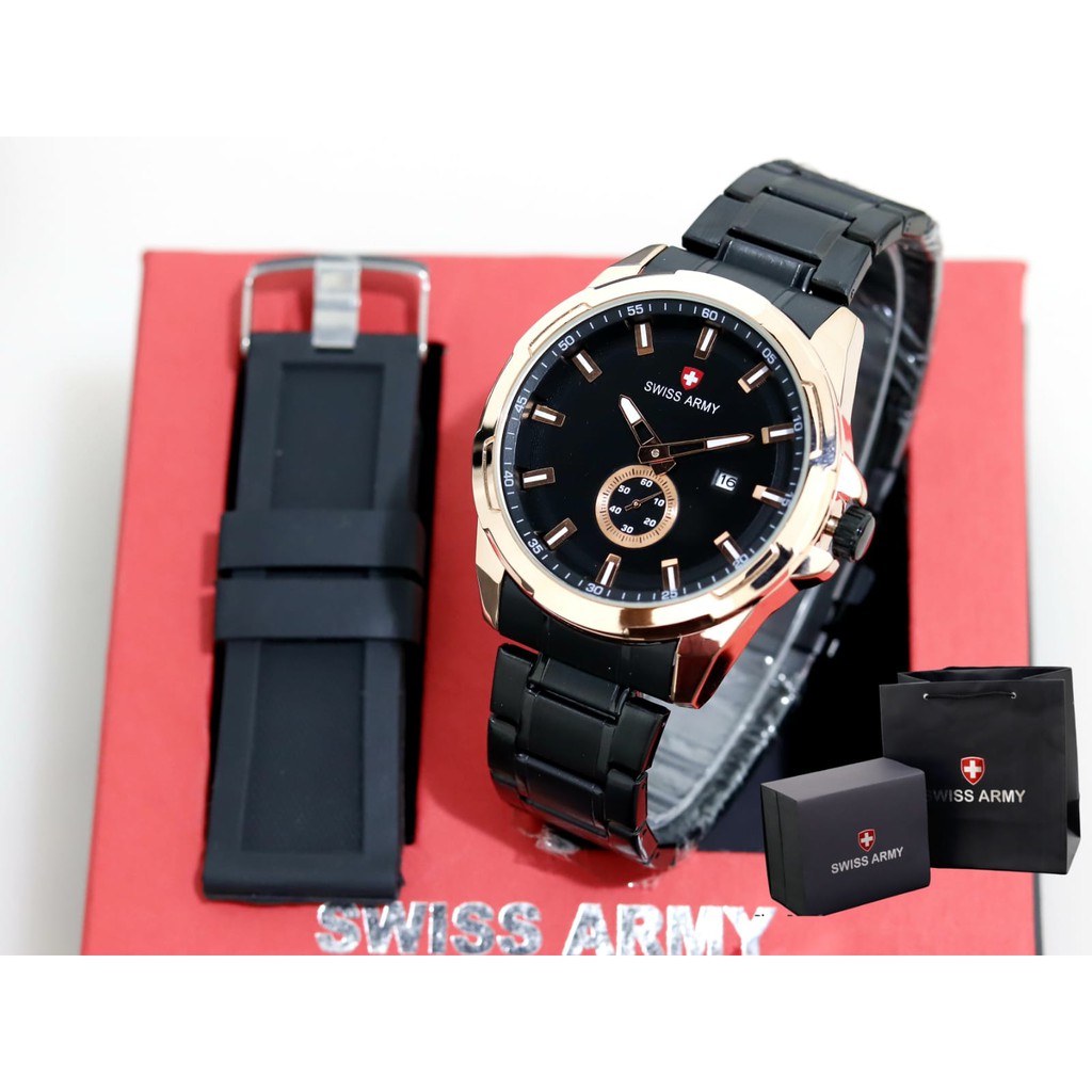 Jam Tangan Pria Tanggal aktif Detik bawah Stainless free Strap rubber