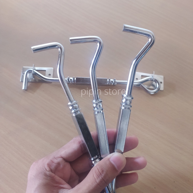 Hak Angin Jendela Stainless Segi Silver 8 inch - Penyangga Penahan Cantolan Jendela Rumah 20 cm - Window Hook Kunci Cengkal Jendela Kotak