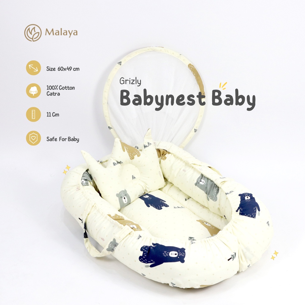 Malaya Baby l Baby Nest Boat Set Bahan Katun Include Bantal Kelambu All Motif l UK 65 x 85
