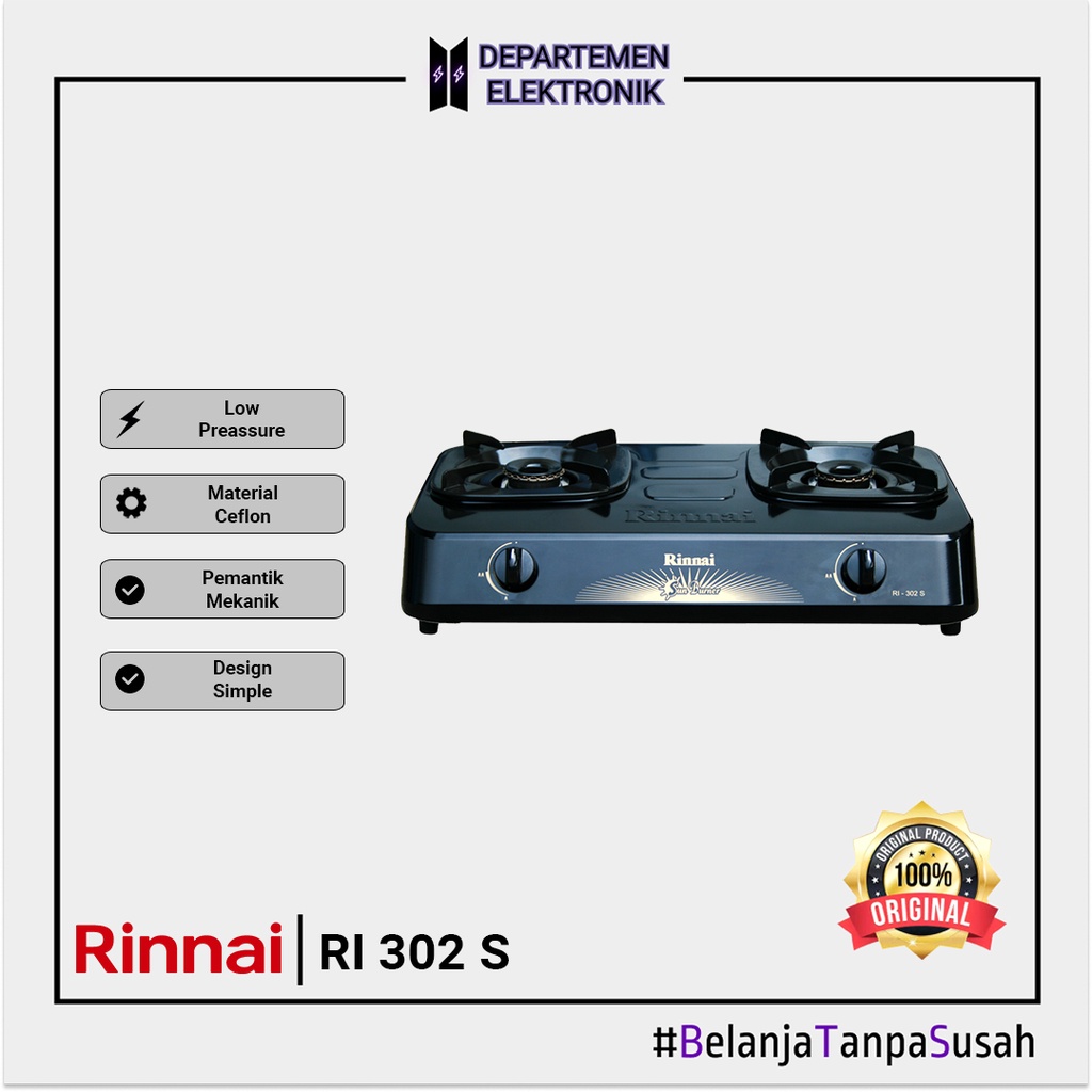 Rinnai RI 302 S – Kompor Gas 2 Tungku MURAH BANGET / GARANSI RESMI