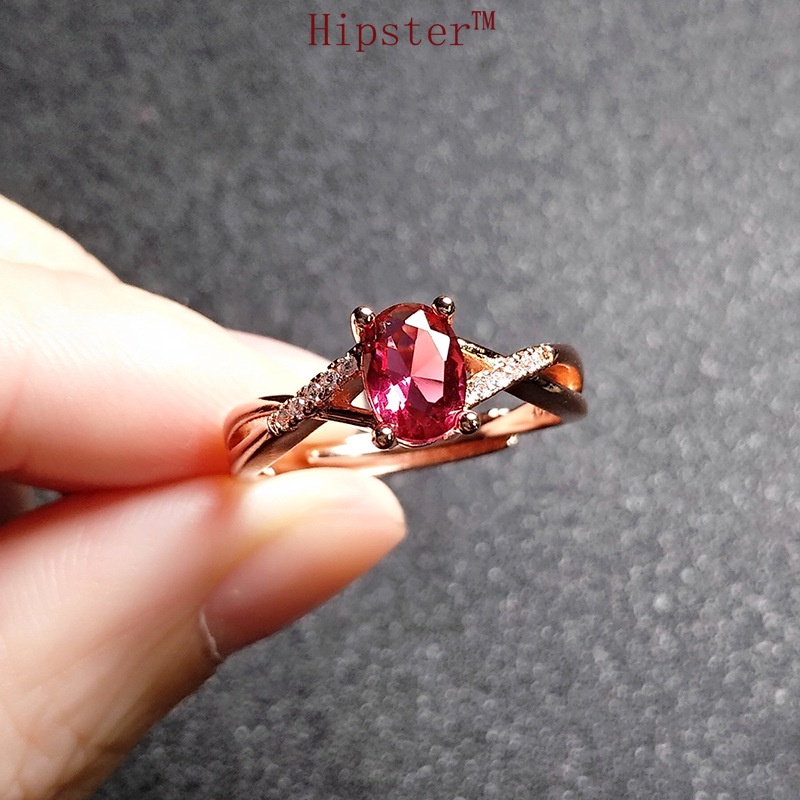 Hot Sale Light Luxury Temperament Elegant Rose Gold Inlaid Ruby Ring