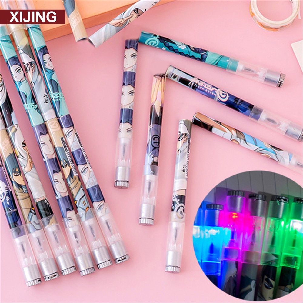 【COD Tangding】1pc Pulpen Gel LED Dengan Rantai Bisa Berputar Untuk Pelajar / Kantor