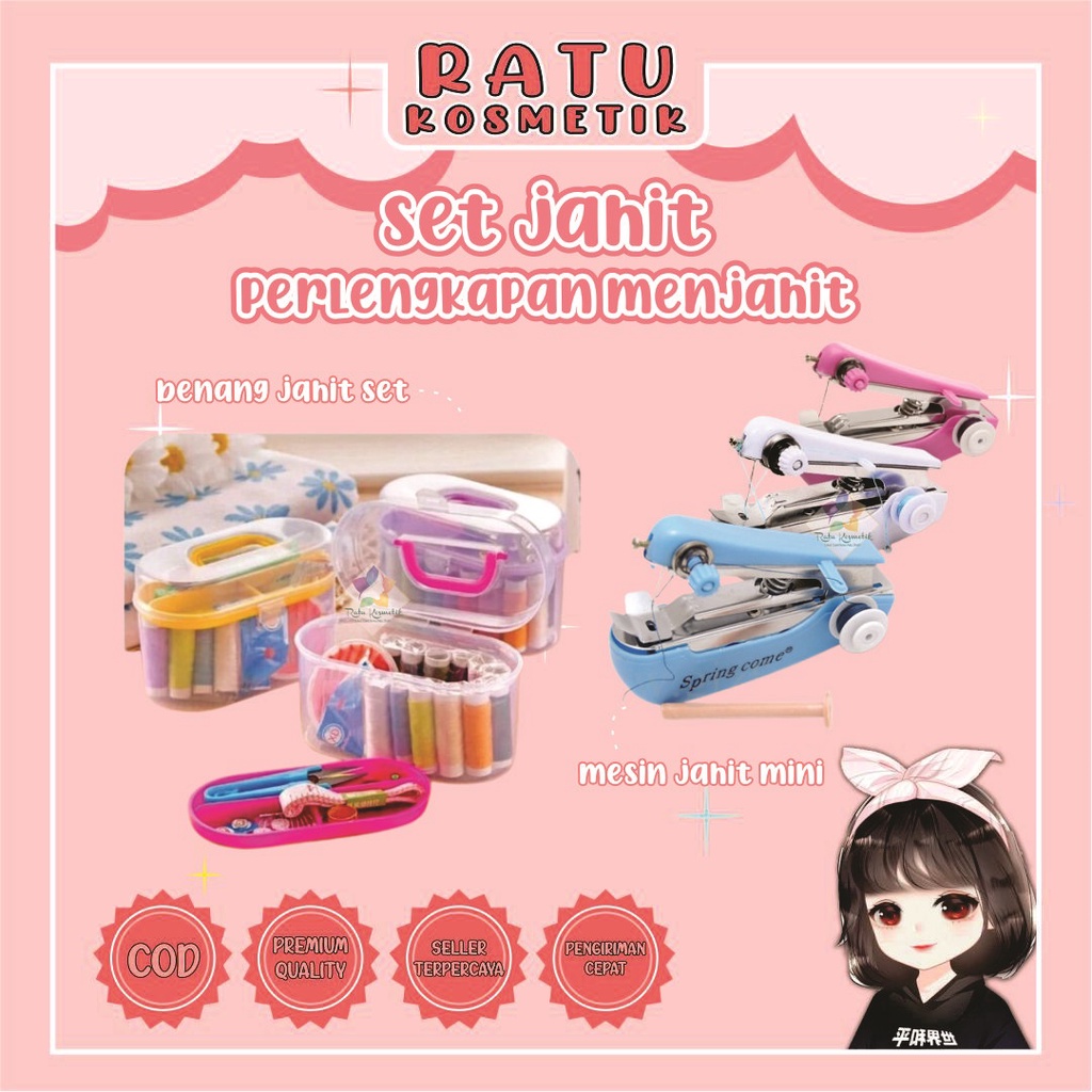 ❤ RATU ❤ Set Alat Jahit Besar | Peralatan Lengkap + box Benang isi 12 | 10 | Mesin Jahit Mini Portable