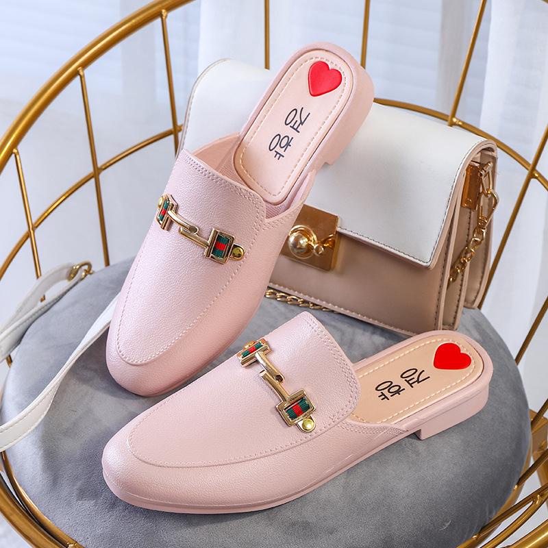 BJS1010 - BLACK/BROWN/KHAKI/PINK - Sandal Low Heels Import Wanita Cantik Elegan 2.5CM SEPATU SANDAL WANITA FLAT SLIP ON SELOP FORMAL KERJA  SEPATU HAK FASHION IMPORT TERMURAH TERLARIS TERBARU BAGSTORE JAKARTA JSHW1010