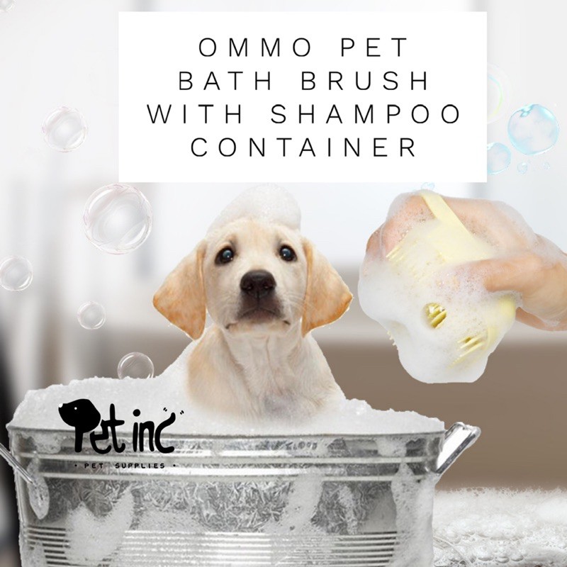 Ommo pet bath brush with shampoo container