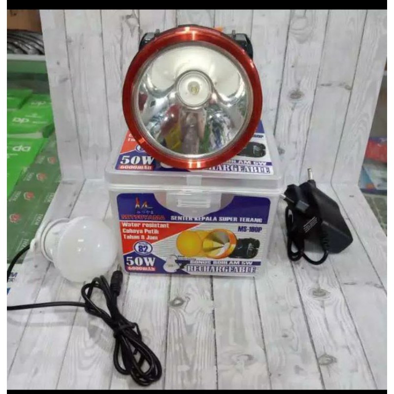 Senter kepala Ms-160P Bonus bohlam LED Senter LED 50watt