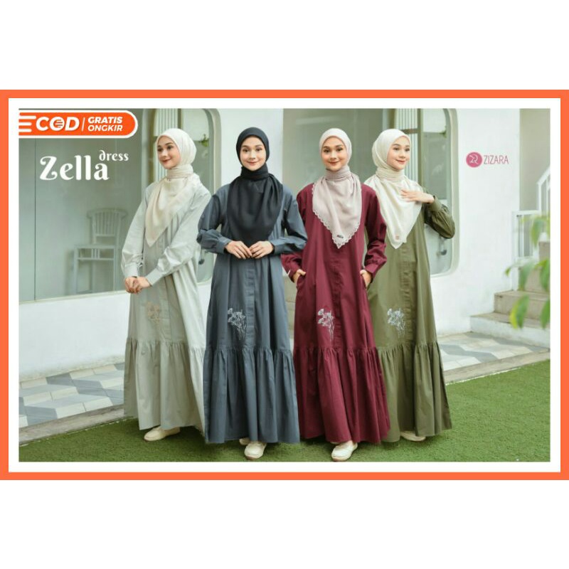 Zella Dress Zizara Gamis Katun Bordir Polos Simpel Kasual