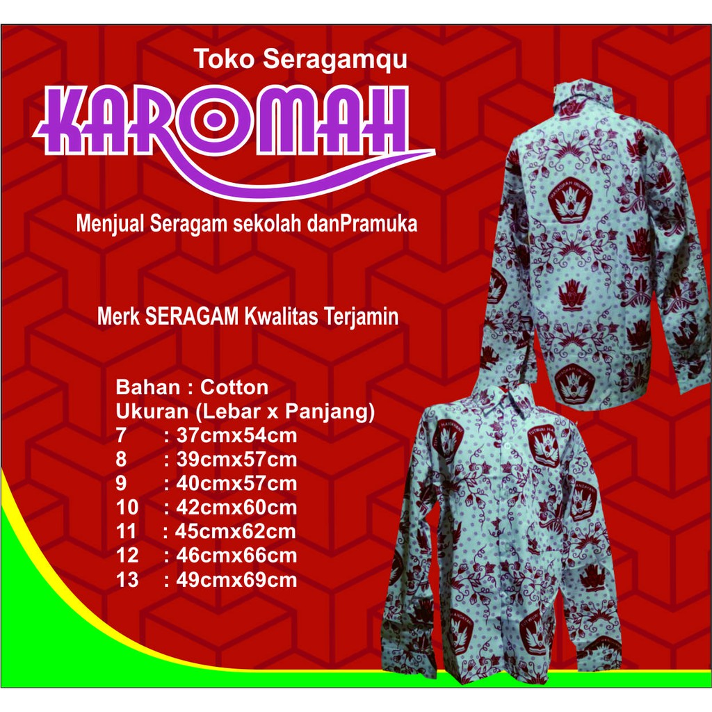 BAJU SERAGAM SEKOLAH  BATIK SD LENGAN PANJANG