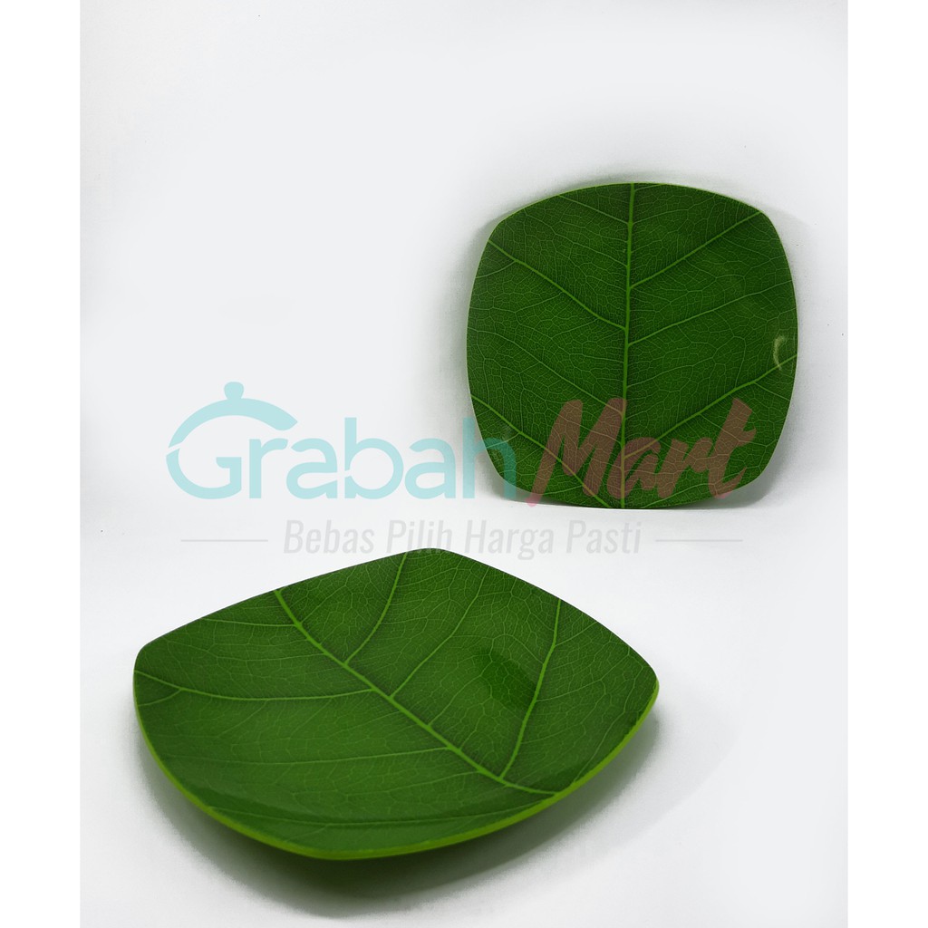 (2PCS) Piring Kotak Ceper Daun 9&quot; Leaf Motif Melamine - Golden Dragon P0509D