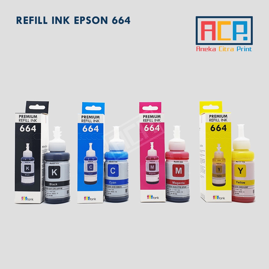 ACP Premium Refill Ink 664 - Tinta Dye L100 L120 L121 L200 L210 L300 L355 L360 L455 L565