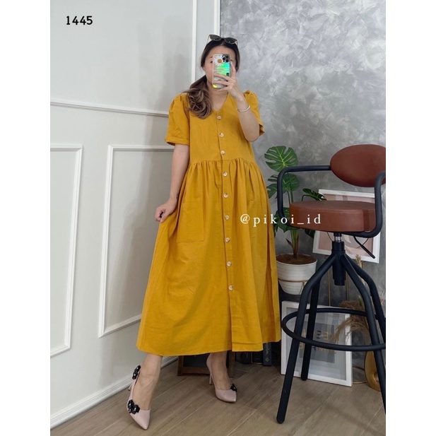 Dress putih / Dress katun wanita busui / casual dress / dress kancing vintage / midi dress button katun linen 1445