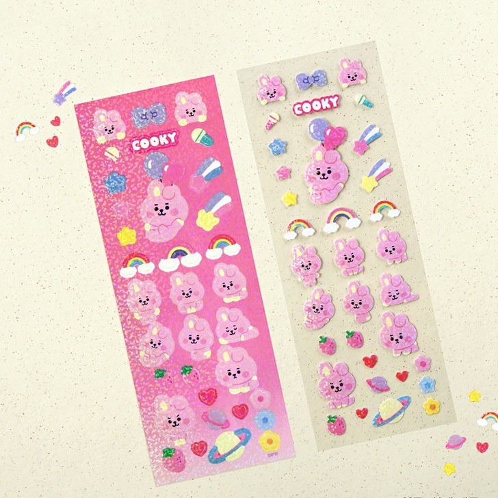 Stiker Transparan Motif Kartun KPOP BTS BT21 Anti Air Untuk Dekorasi Diary / Handphone DIY