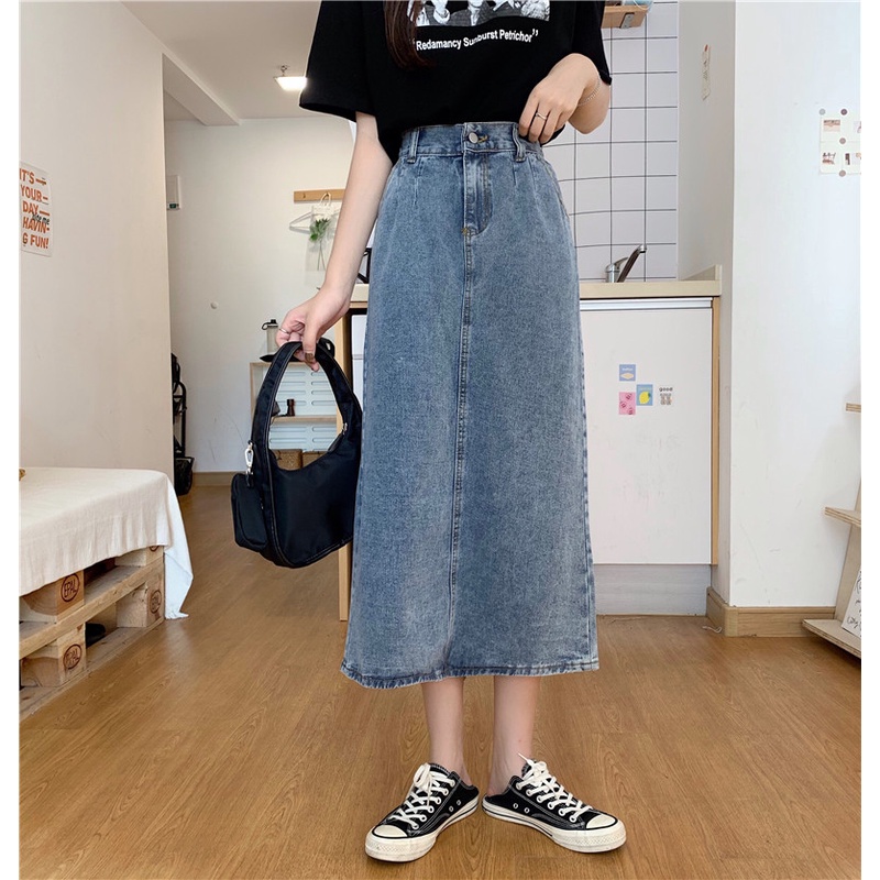 XIAOZHAINV Denim Rok Panjang Wanita Korean Style 1767