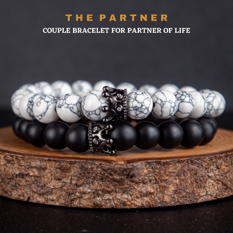 Gelang Couple Cople Pasangan Sahabat Batu Black Onyx Howlite ASLI Alam Natural ORIGINAL