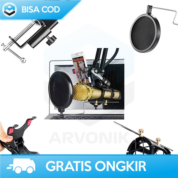 STAND MIC PANJANG FULL BESI TAFFSTUDIO NB-35 ORIGINAL MICROPHONE SET
