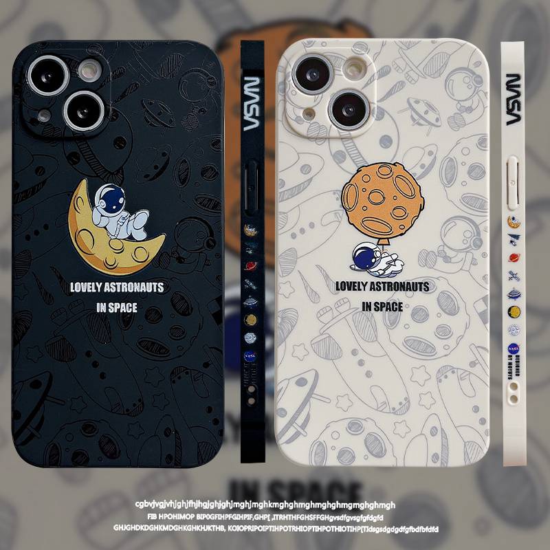 Cute Moon Astronaut Soft Case VIVO Y11 Y12 Y15 Y12i Y17 Y93 Y91C S1 Y20 Y20S Y12S Y20i Y50 Y30 Y30i V20 SE Pro Y21 Y51 2021 Xiaomi Redmi 9 10 9A 9C 9T Note 7 8 9 Pro 10 Poco X3 NFC Pro