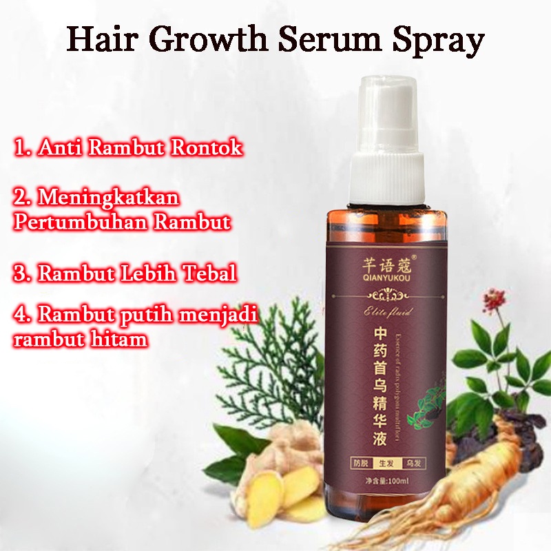 Hitam spray Hair growth serum spray Anti tonik rambut rontok Pertumbuhan rambut cepat 100ml Rambut putih tercepat di Indonesia menjadi rambut hitam Ekstrak tumbuhan alami Rambut hitam permanen