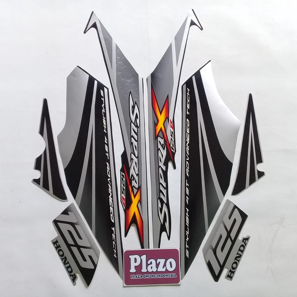 stiker striping body les motor honda supra x 125d 2007 hitam-silver