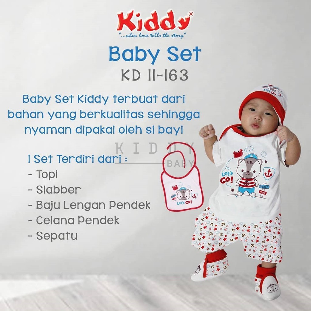 Baby Set 11163 merk KIDDY - Baby Gift Set Baju, Celana, Bib dan Sepatu Bayi