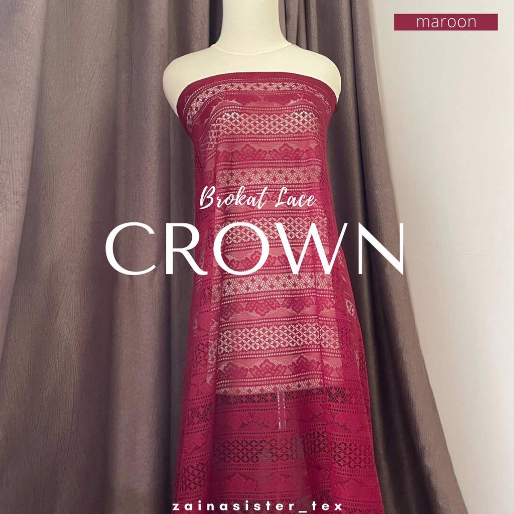 Kain Brokat Lace Salur Crown Meteran Mewah Premium Warna Merah Marun Maroon