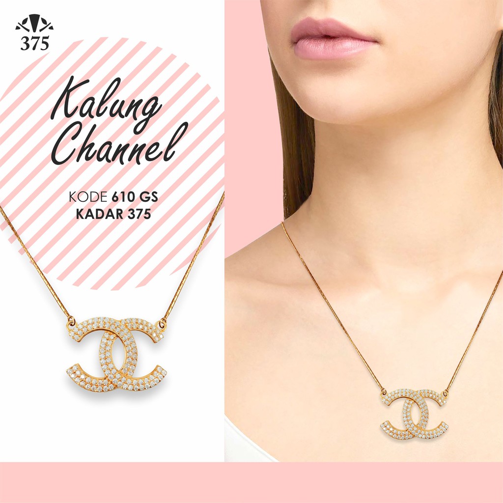KALUNG DAN LIONTIN VARIASI CHANEL BESAR EMAS ASLI KADAR 375