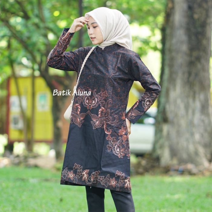 Baju Batik Wanita Modern Tunik Elegan Lengan Panjang Atasan Batik Wanita Jumbo Ld 122 Terbaru Premium Tunik Batik Modern Blouse Batik Wanita FASHION BATIK ALUNA