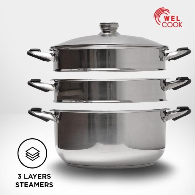 Welcook Panci Kukusan Jumbo Stainless Steel Steamer Set 32 Cm Literazhii