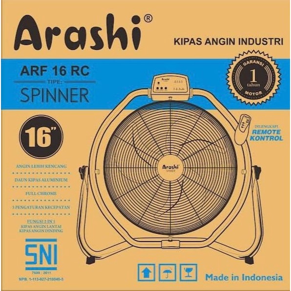 ARASHI Kipas Angin Lantai 16 Inch Remote ARF 16RC Spinner - Garansi 1 Tahun