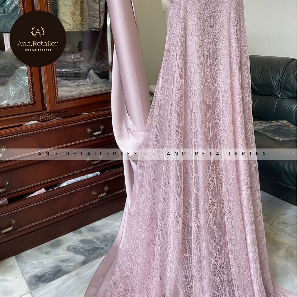 Bahan Kebaya Semi France Panel per 2,5m Lace Chantily Shantily Motif New Series Warna Soft Lavender