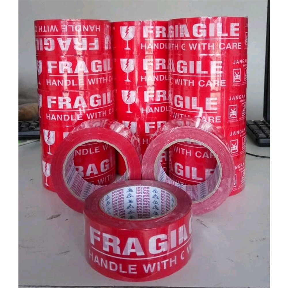 Lakban Fragile Merah Jangan di Banting dan unboxing 50 Yard