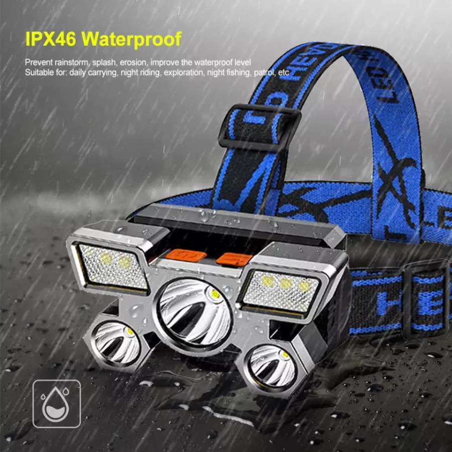 Lampu Senter Kepala 5 LED Super Terang Waterproof IPX5  USB Rechargeable