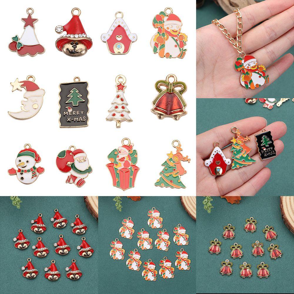 Nanas 10pcs Enamel Charms DIY Elk Kalung Gelang Santa Claus Liontin