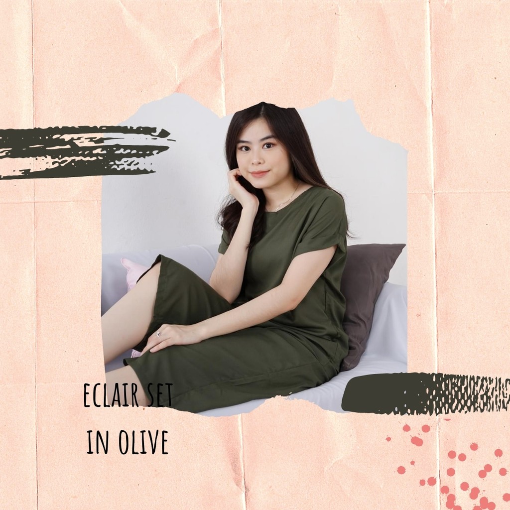 ECLAIR SET - PIYAMA HOMEWEAR RAYON WANITA CELANA PANJANG TANGAN PENDEK