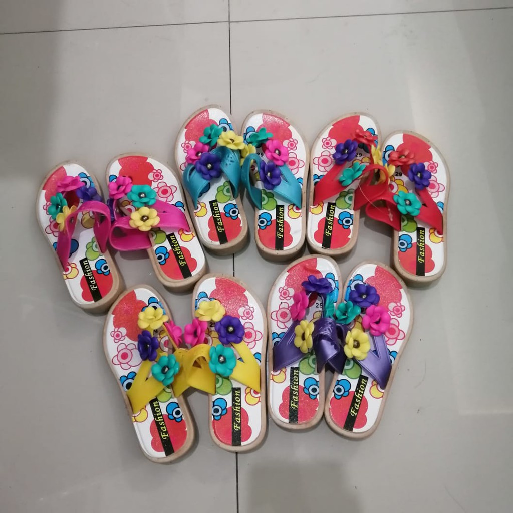 Sendal Anak Perempuan Motif Bunga / Sendal Anak Murah / Sendal Anak Impor / Sendal perempuan 2  tali