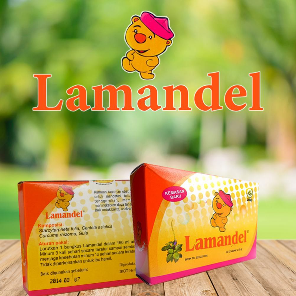 Obat Herbal Tenggorokan dan Amandel Lamandel BOX Kemasan Kotak | 12 Sachet | 10 gram