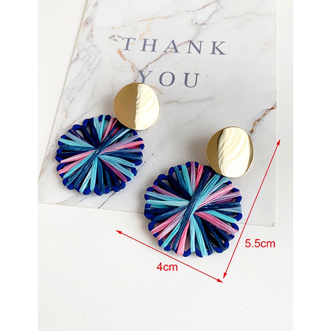 LRC Anting Tusuk Fashion Color Alloy Straw Round Earrings F83664