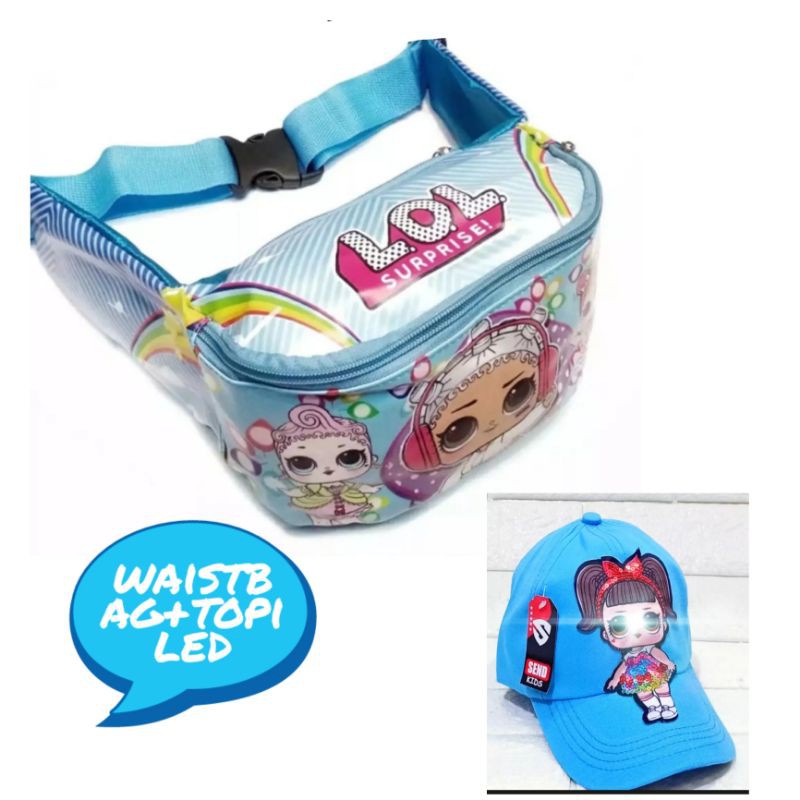 2 in1 tas slemoang lol +topi led tas waistbag tas pingganh anak karakter lol tas lol cantik