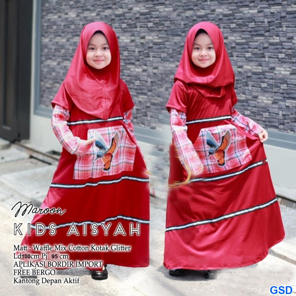 Syari Kids Aisyah/Busana Muslim Motif Kotak -kotak Termurah/Pakaian Anak Ngaji Kasual/ Gamis Anak Baloteli Good Quality