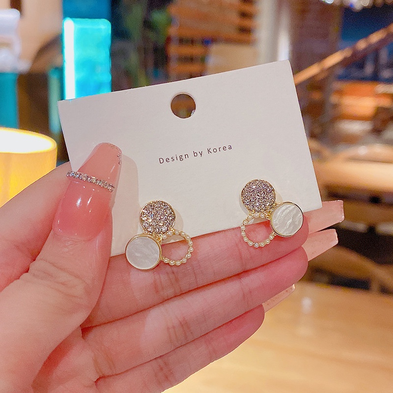 Anting Stud S925 Silver Needle Bentuk Lingkaran Kecil Aksen Berlian